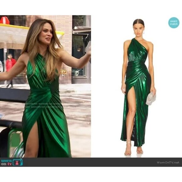 Green Asymmetrical Ruched One Shoulder Gown - Picture 14 of 15